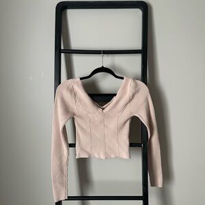 Elegant V-Neck Ribbed Top - Cream